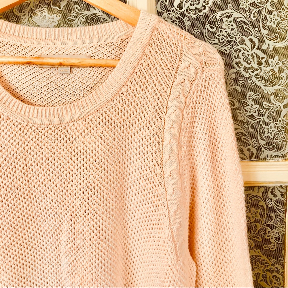 LOFT Pink Cable Knit Trim Sweater - Picture 3 of 6